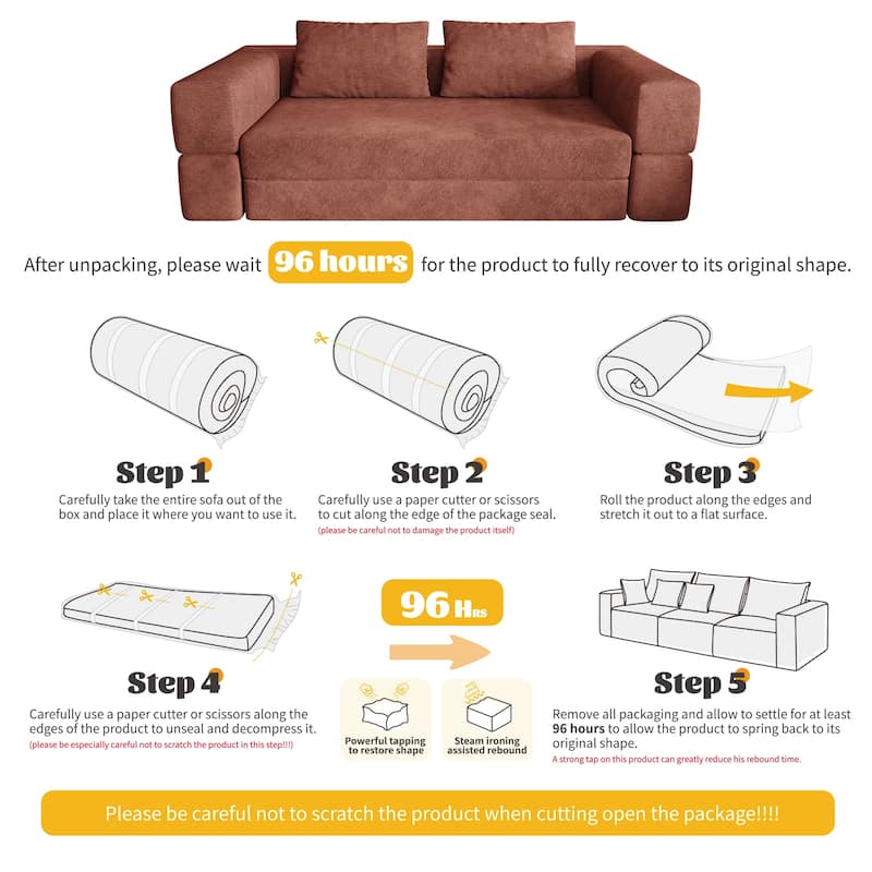 Folding Memory Foam Sleeper Sofa Bed Chenille Floor Couch Convertible into Sleeping Mattress with Rectangle Pillow and Cushions