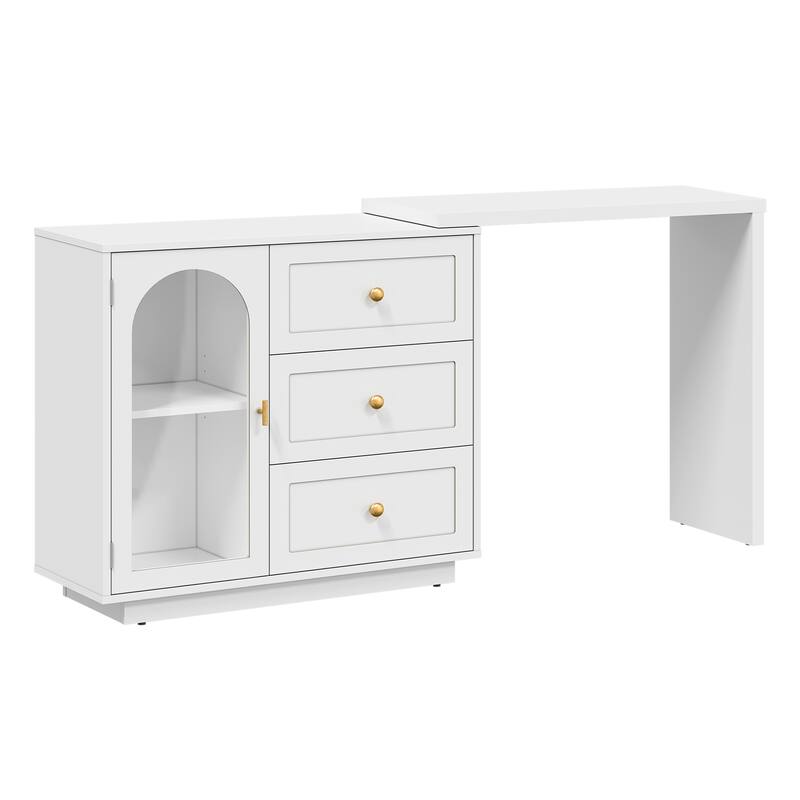 Extendable Makeup Vanity Desk with 3 Drawers & 1 Door