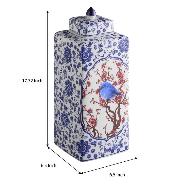 Blue & White Accent Decorative Ginger Jar Ceramic Vase