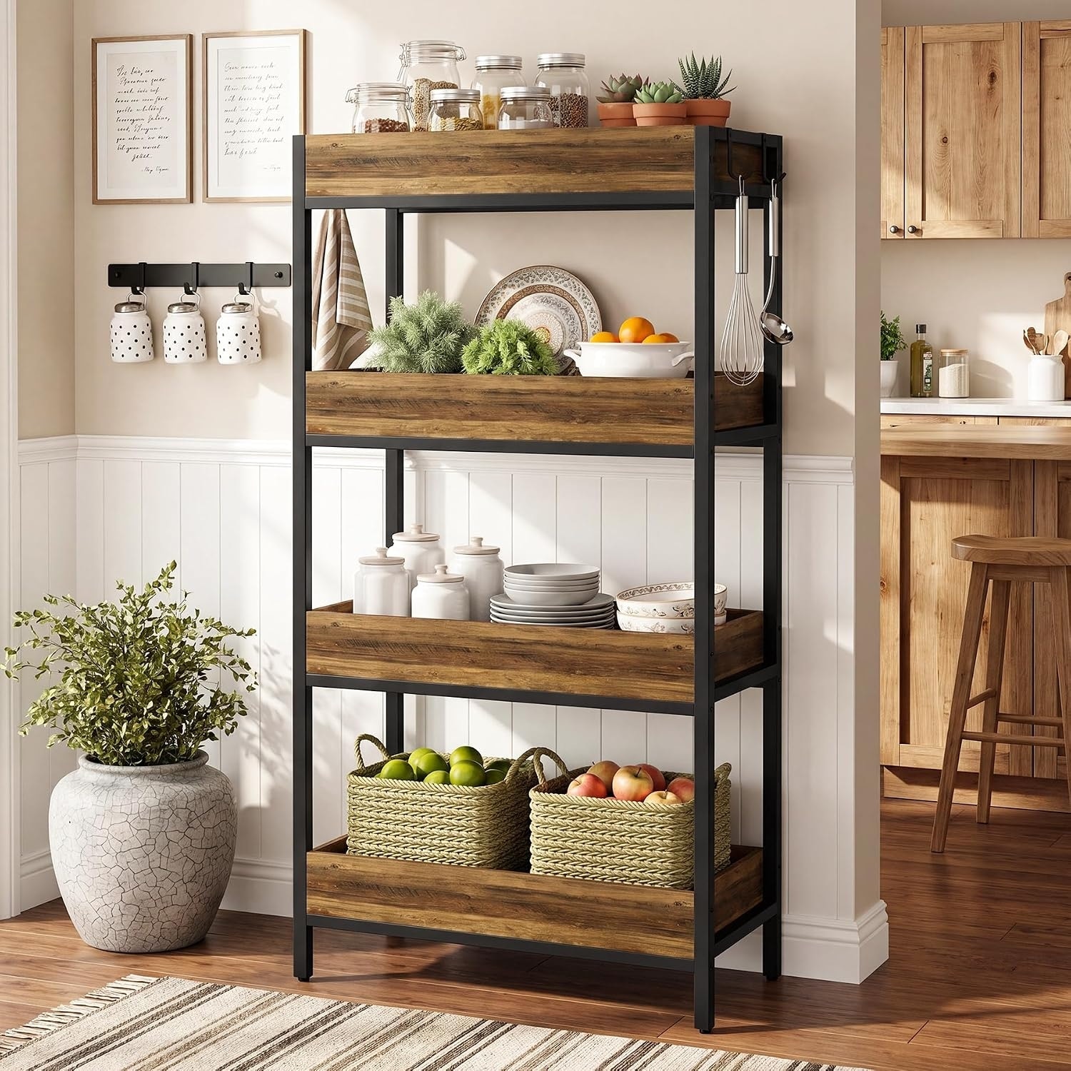55.12" H Freestanding Open Storage Basket Stand for Kitchen, Store, Supemarket