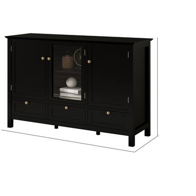Miko 45 Inch Wood Accent Cabinet, 3 Doors, 3 Drawers, Vintage Black Finish