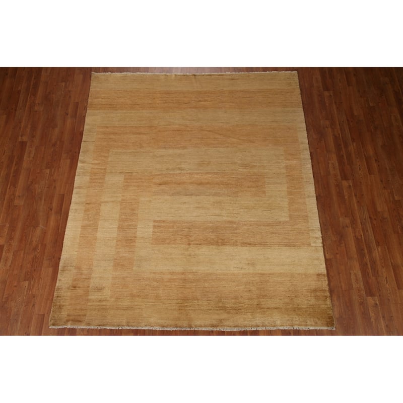 Vegetable Dye Modern Gabbeh Oriental Area Rug Hand-Knotted Wool Carpet - 6'10" x 8'0"