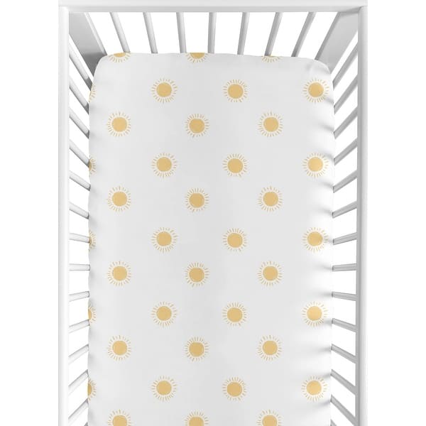 slide 2 of 6, White Yellow Boho Sun Boy Girl Fitted Crib Sheet Mustard Bohemian Celestial Sky Desert Sunshine Outdoors Nature Gender Neutral
