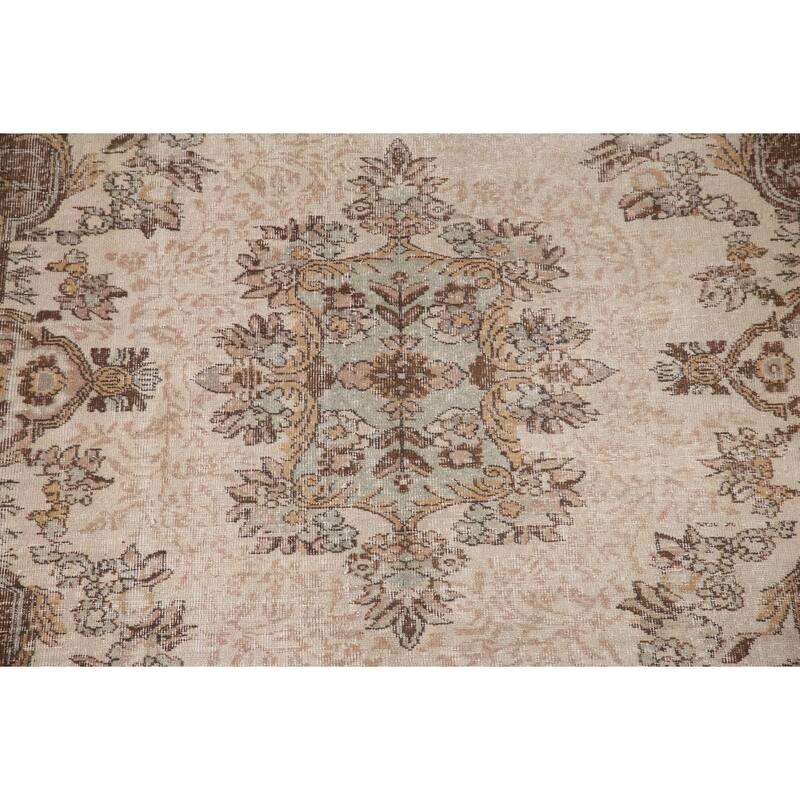 Distressed Sparta Turkish Vintage Rug Hand-Knotted Beige Wool Carpet - 5'11"x 9'1"