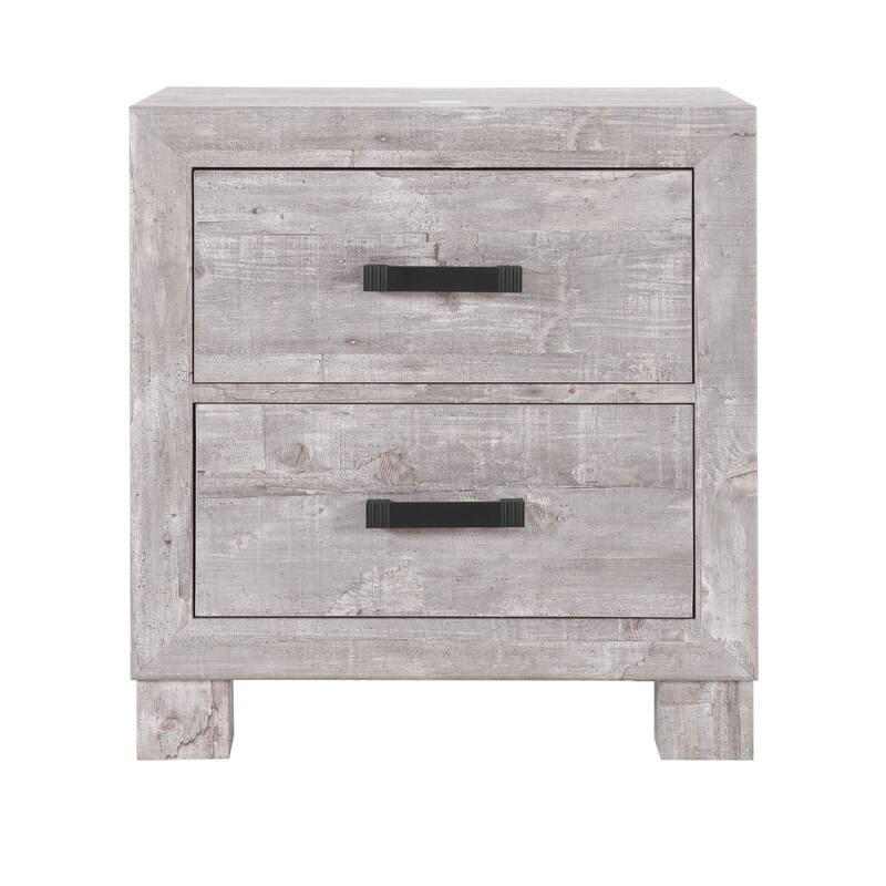 24" Gray Two Drawer Distressed Wood Nightstand