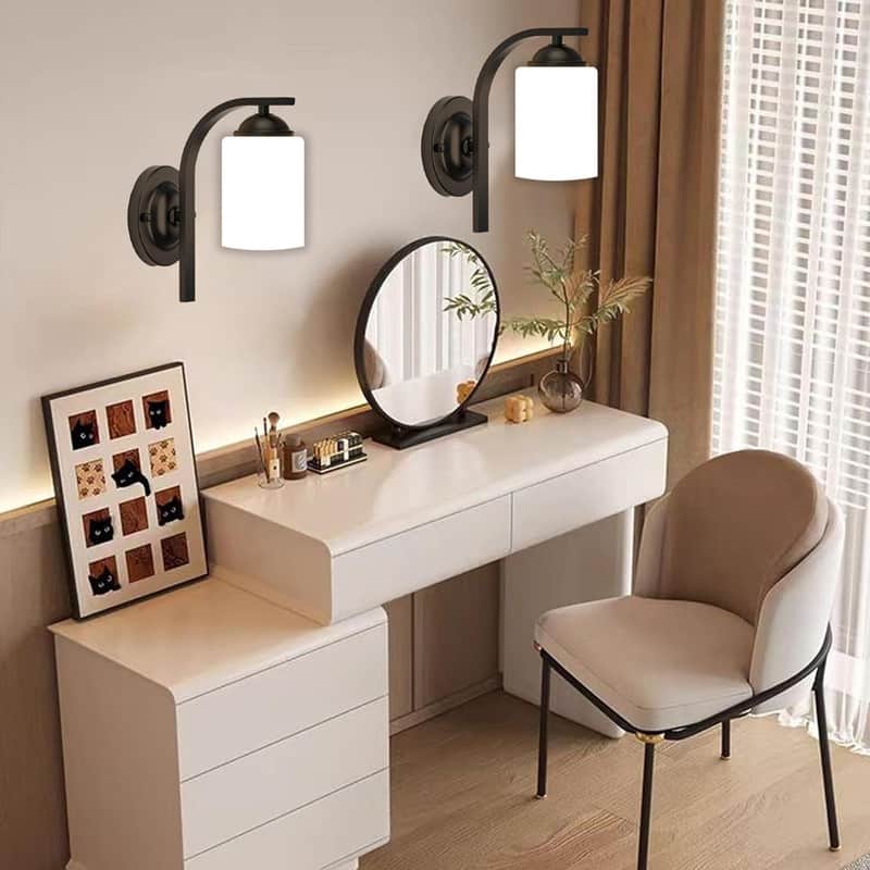 2 Pack light fixtures matte black wall lights glass, metal bathroom sconces
