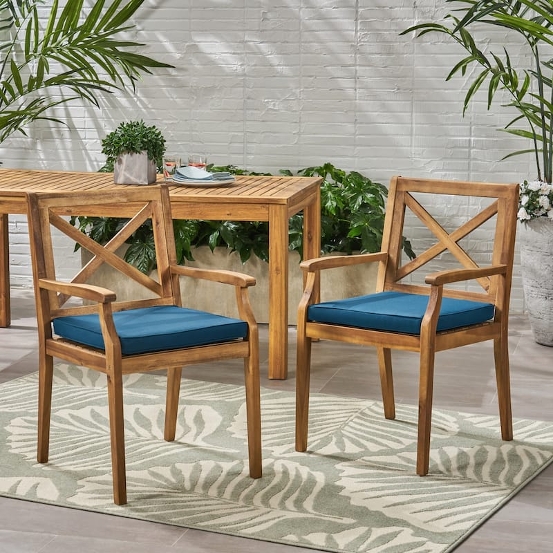 2pcs Dining Chair with with 2 Cushions for Backyard and Garden - Blue and Teak