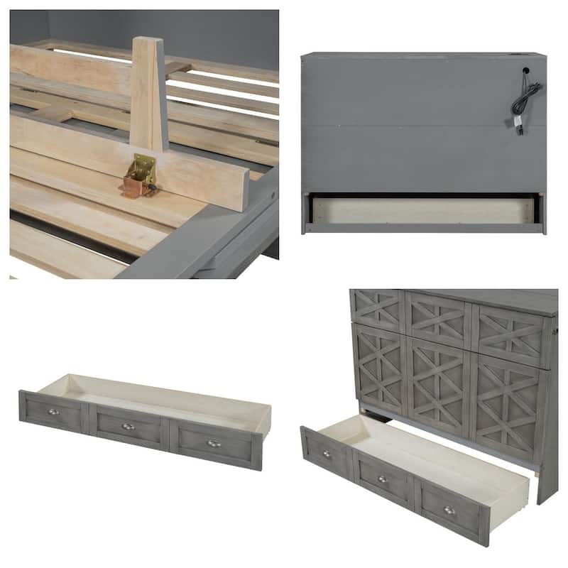 Full Size Wood Murphy Bed with Drawer,USB Port and Three-Prong Outlets