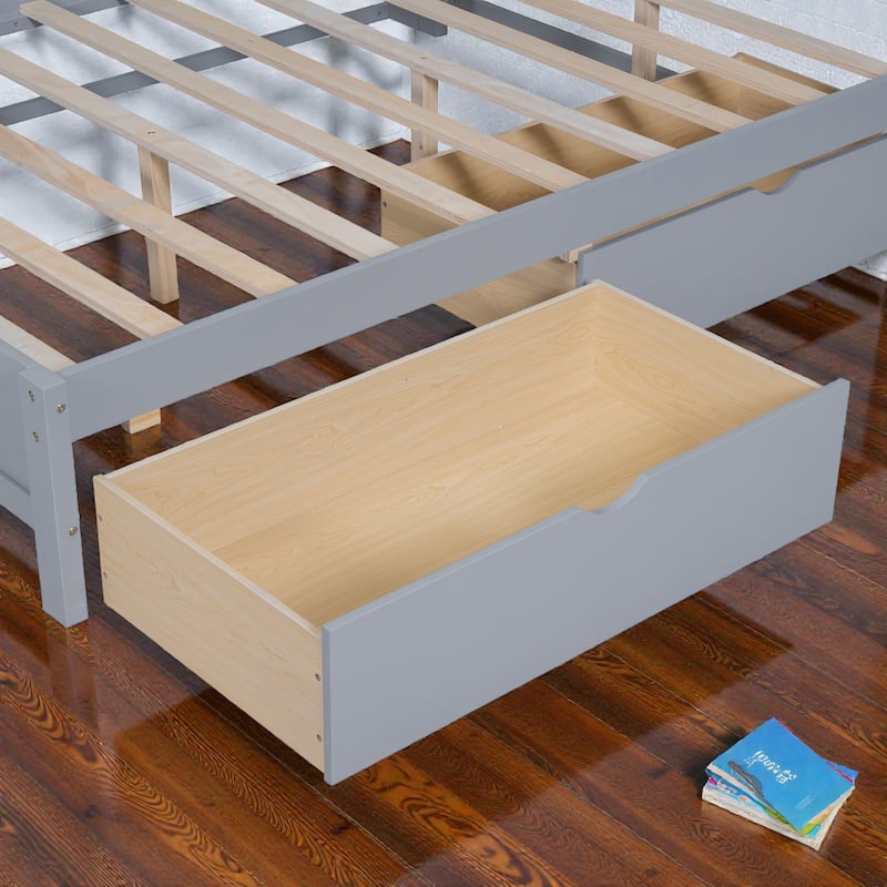 Full Size Wooden Daybed with 2 Storage Drawers, USB Charging Ports, Double-Layer Shelf, Sturdy Slatted Support