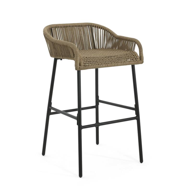 Neri Iron Outdoor Patio Rope Weave Barstools (Set of 2) by Christopher Knight Home