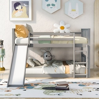 Full Over Full Size Wood Bunk Bed with Ladder,Slide and Guardrail