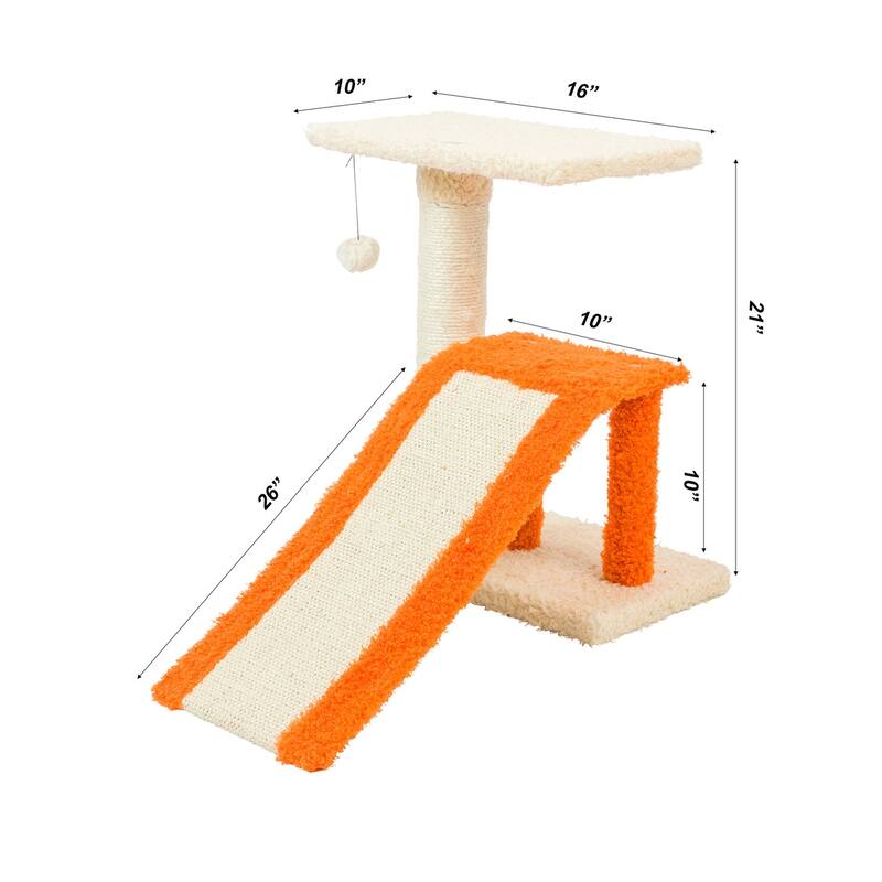 Two-Level Platform Real Wood Scratcher W Sisal Carpet Ramp - 21"(L) x 19"(W) x 27"(H)