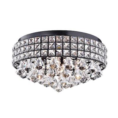 Antique Black 4-Light Crystal Drum Shade Flush Mount