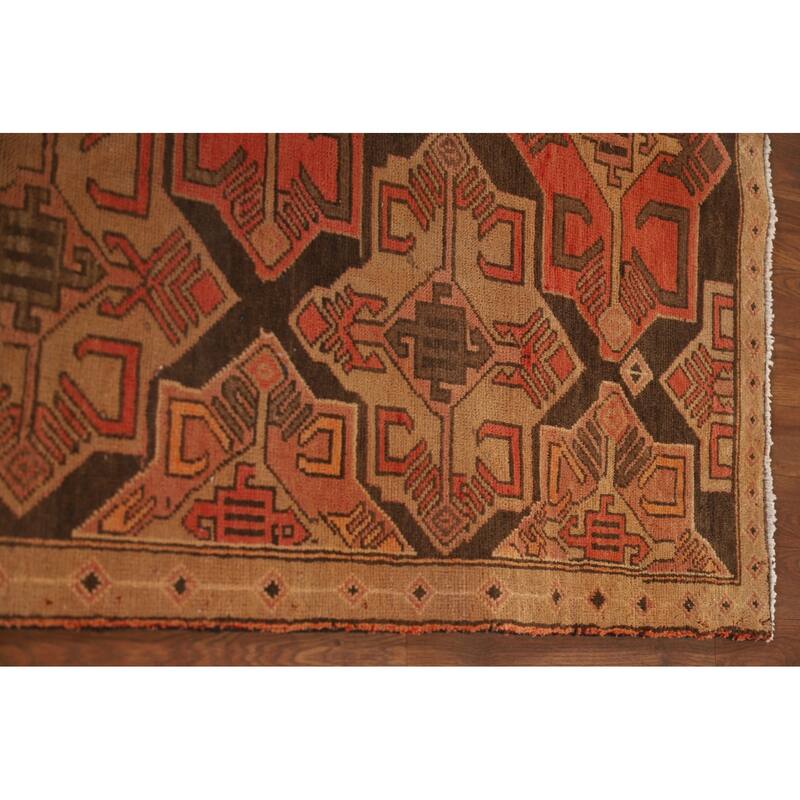 Brown Tribal Ardebil Persian Vintage Runner Rug Handmade Wool Carpet - 3'7"x 9'6"