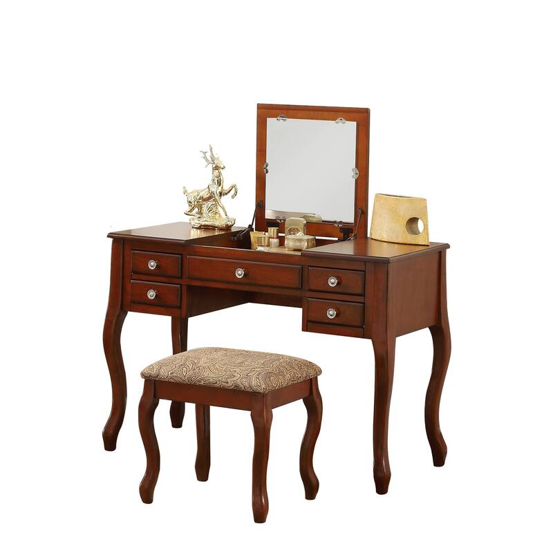 Flip Up Mirror Vanity Set with Stool