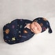 preview thumbnail 1 of 4, Space Galaxy Collection Boy Baby Cocoon and Beanie Hat Sleep Sack - 2pc Set - Navy Blue Planets Star and Moon Rocket Ship