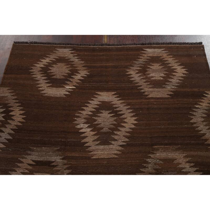 Natural Dye Tribal Geometric Kilim Oriental Wool Area Rug Flat-woven - 4'10" x 6'8"