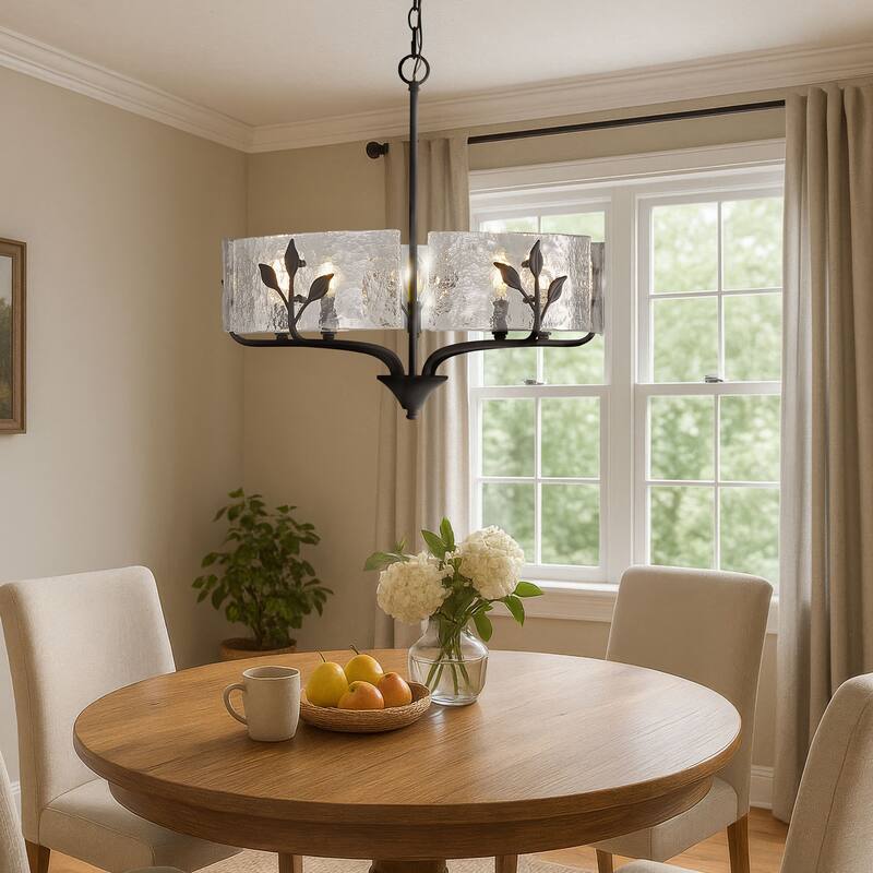 Bloem 5 Light Pendant in Natural Black with Hammered Water Glass
