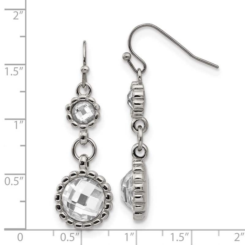 Curata Stainless Steel Polished Glass Shepherd Hook Long Drop Dangle Earrings (14mm x 41mm)