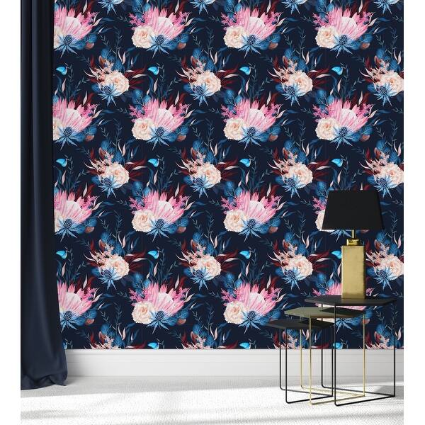 Protea on Dark Blue Wallpaper Peel and Stick and Prepasted - Bed Bath ...