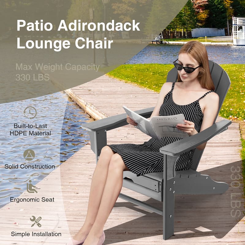 Costway Outdoor Patio HDPE Deck Adirondack Chair Beach Seat - 29''x 53''x 37.5''