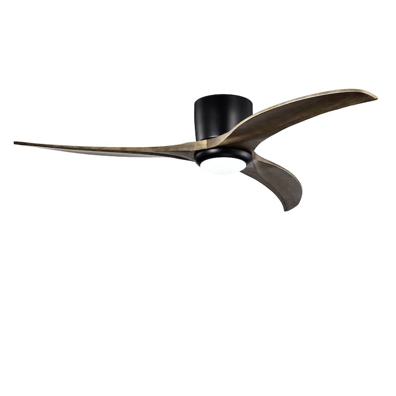 52" Flush Mount Ceiling Fan Solid Wood Blades Ceiling Fan With Light With Remote Control,Noiseless Reversible Motor,6 Speed