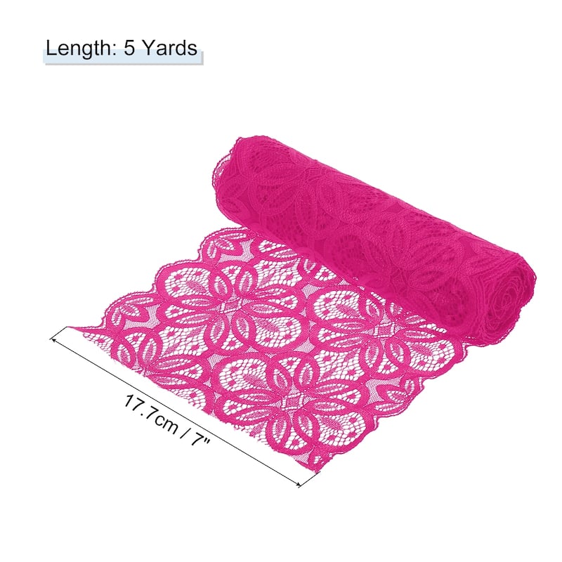 Lace Ribbon 7 Inch Lace Flower Trim for Craft Gift Wrappers Wedding - Rose Red - 5 Yard