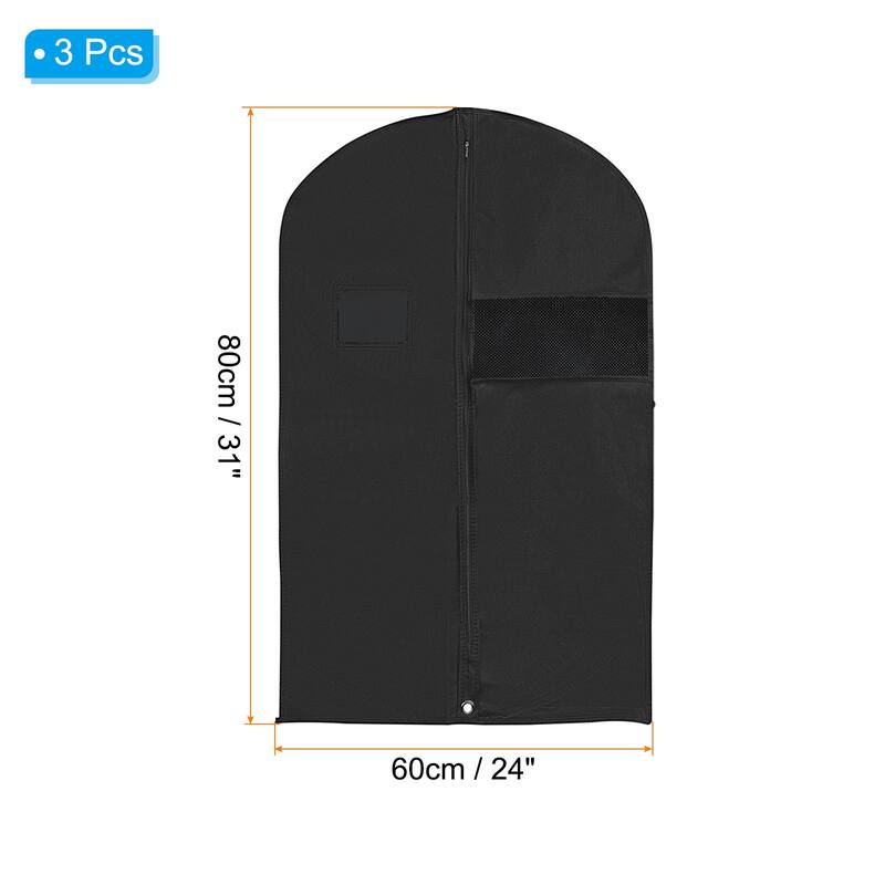 Garment Bag, 3pcs Breathable Suit Bag for Storage Hanging Clothes - Black - 31"