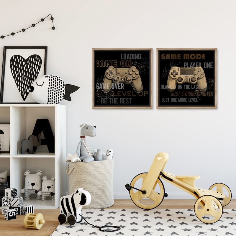 Stupell Vintage Game Controls & Phrases Framed Floater Canvas Wall Art Design By Kim Allen (Set of 2)