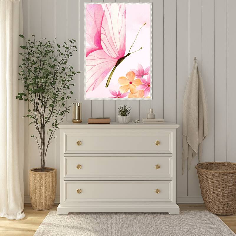 Pink Floral Butterfly by Saskia Michele Framed Canvas Wall Art Print