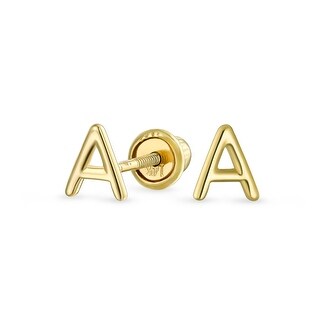 A-Z Geometric Alphabet Letter Initial Stud Earrings Real 14K 