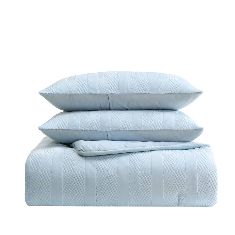 Wrangler Diamond Textured Embossed Plush Comforter Set Soft Reversible (Blue)