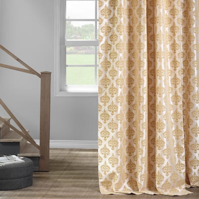 Exclusive Fabrics Beatrice Champagne Flocked Faux Silk Curtain (1 Panel)