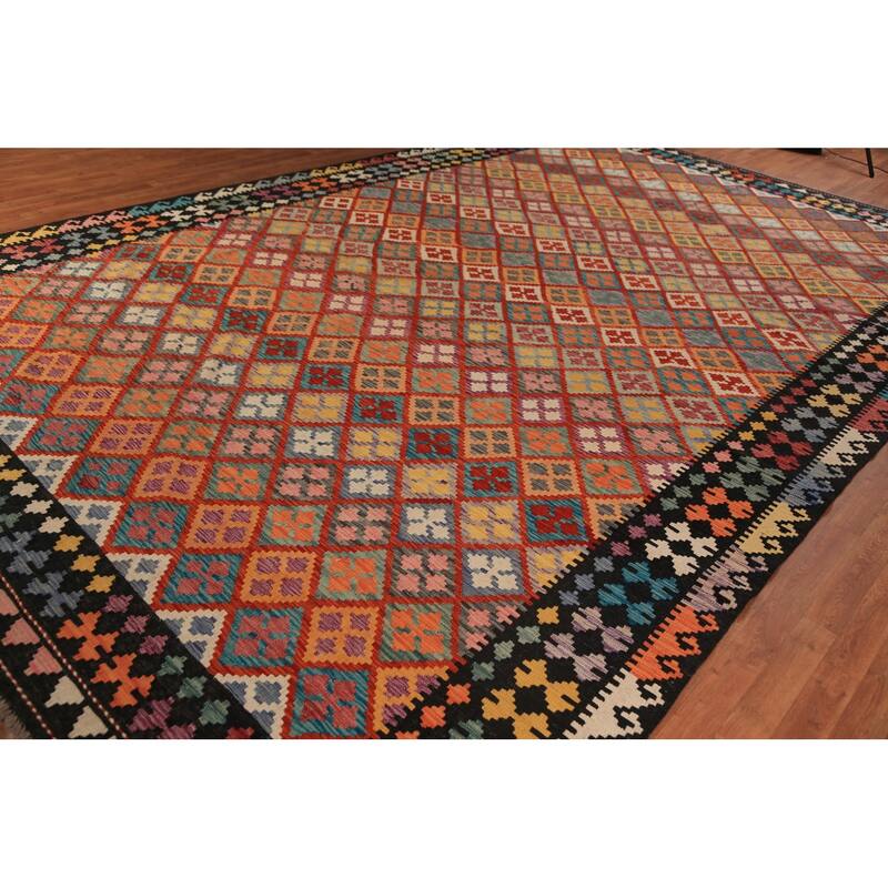 Ll-Over Trellis Kilim Oriental Large Rug Handmade Wool Carpet - 10'1"x 16'0"