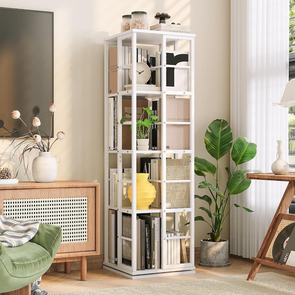 4-Tier 360° Narrow Rotating Bookshelf, Standing Book Storage Organizer