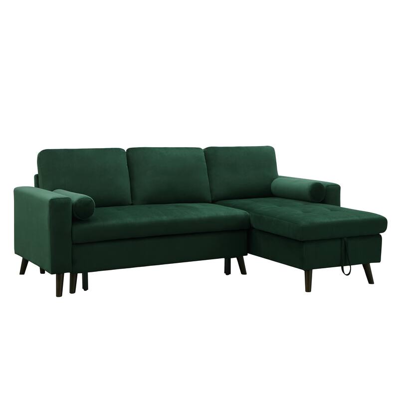 88" Velvet Sleeper Sectional Sofa with Chaise & Storage