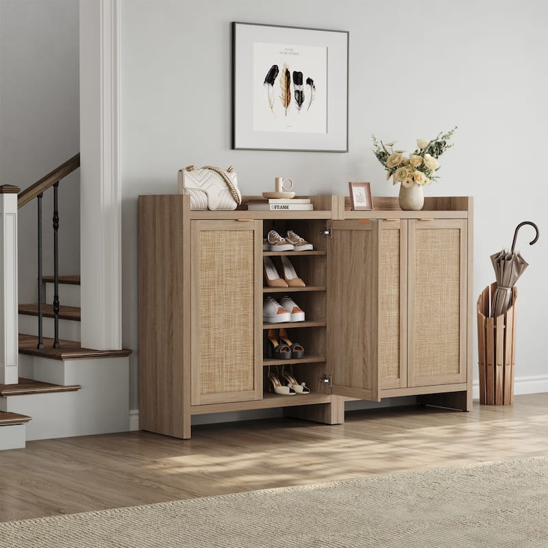 Set of 2 Modern Natural Rattan Shoe Cabinets - 41 x 32.4 x 14.8
