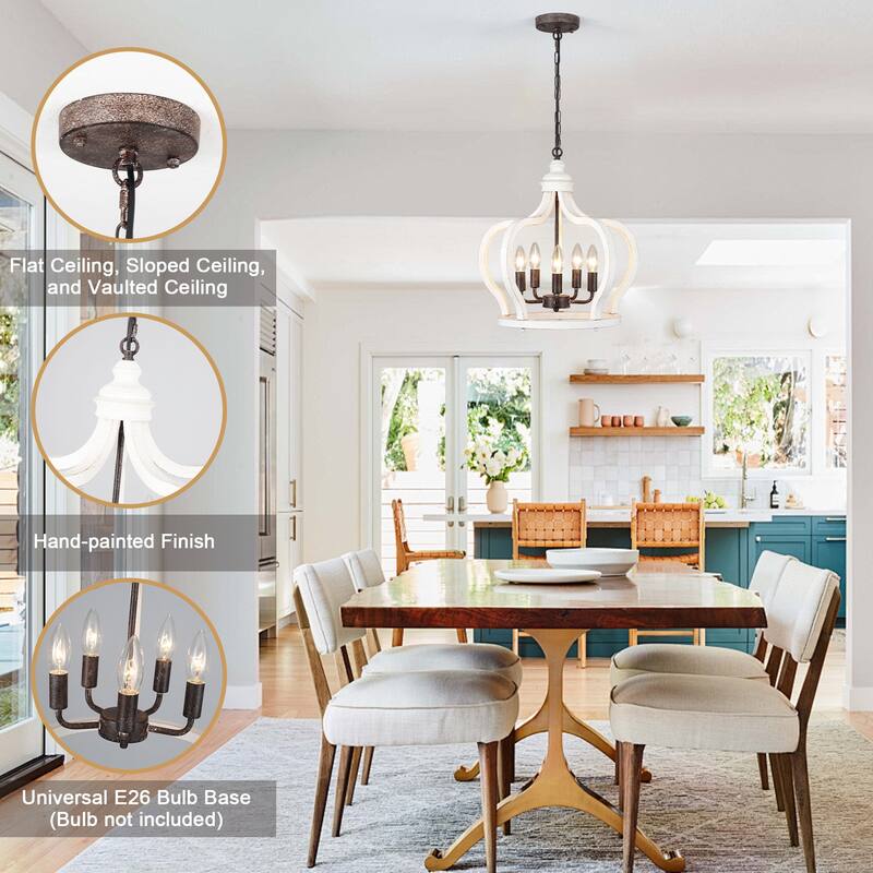 5-Light Candlestick Crown Hanging Linear Chandelier Lighting Fixture for Kitchen Island