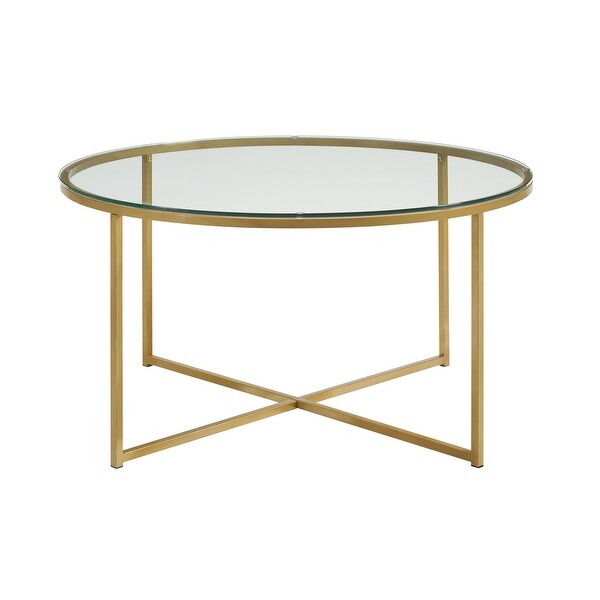Shop Offex 36" Round Glass Coffee Table with Metal X-Base ...