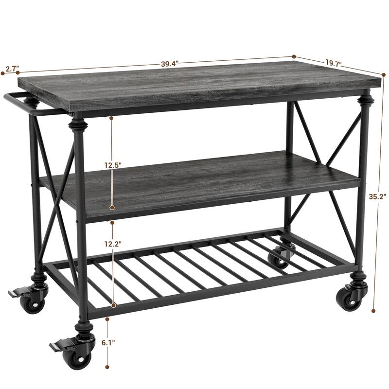 Rolling Kitchen Island Cart with Thick Wooden Top and Storage Shelves - N/A