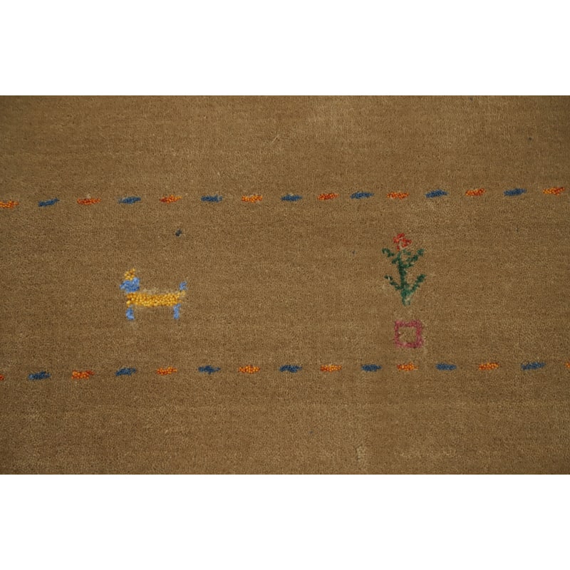 Hand Knotted Oriental 100% Wool Carpet Tribal Animal Pictorial Brown Gabbeh Area Rug - 8' 1'' X 5' 1''