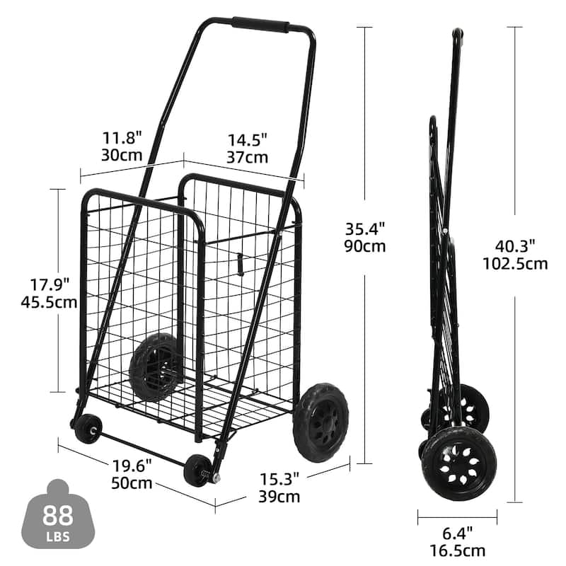 Moasis Utility Folding Shopping Cart Portable Trolley with Swivel Wheels - 19.6''W x 15.3''D x 35.4''H