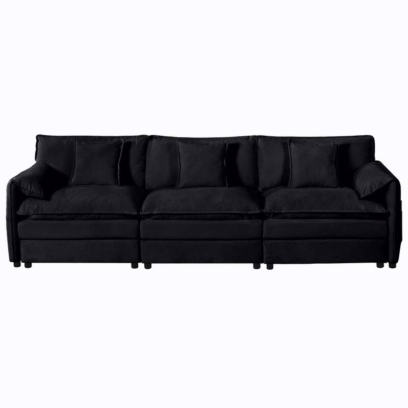 109.45" Chenille Modular 3-Seater Sofa with Dual Cushions & 3 Pillows