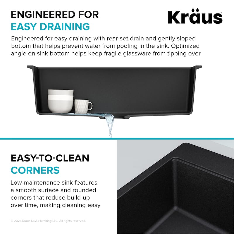 KRAUS Granite 31 inch 1-Bowl Undermount Drop-in Kitchen Sink