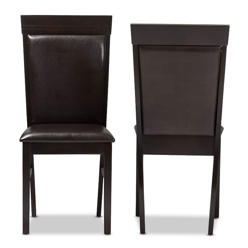 Modern Dark Brown Faux Leather Dining Chairs - Set of 2 - Stylish Armless Design - 38.19