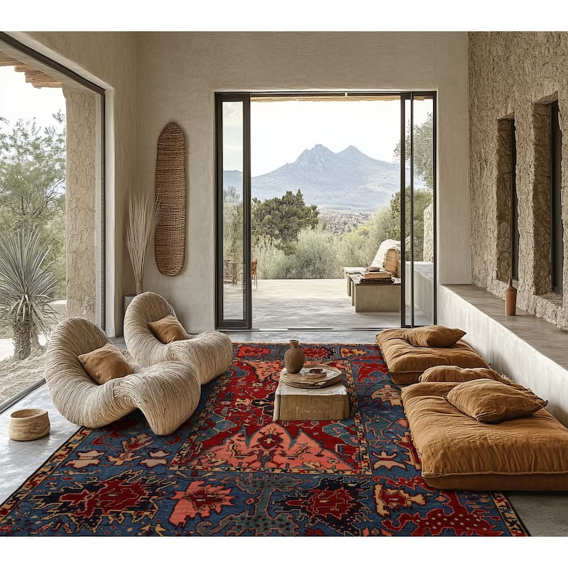 7'1''x9'4'' Hand Knotted Red Kazak Wool Tribal Arts & Crafts Rug - 7' 1'' x 9' 4''