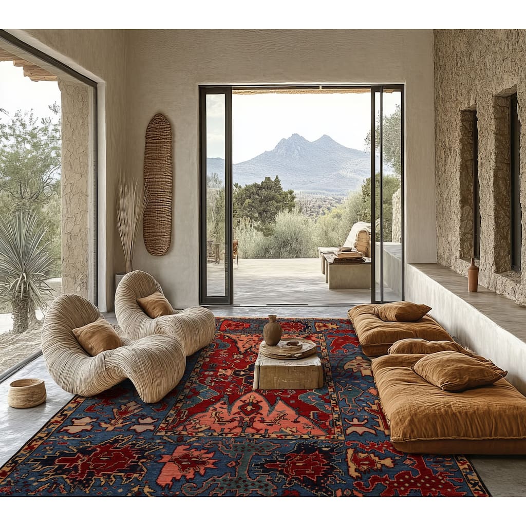 7'1''x9'4'' Hand Knotted Red Kazak Wool Tribal Arts & Crafts Rug - 7' 1'' x 9' 4''