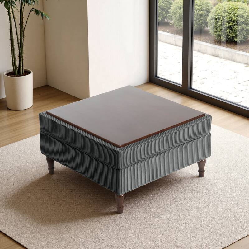 Modular Corduroy Tufted Storage Ottoman with Reversible Tabletop