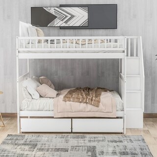 Full Over Full Bunk Bed With Two Drawers And Storage for Bedroom