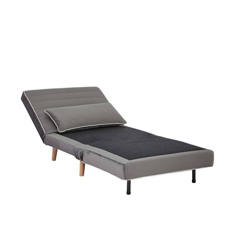 Modern Velvet Foldable Sofa Bed Piping 3 Position Backrest 10s Convert Grey Space Saving
